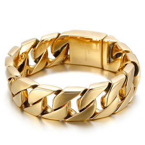 สร้อยข้อมือคิวบันแบบหนา ชุบทอง 18K PVD บนสแตนเลสสตีล สำหรับผู้ชาย |   แฟชั่นปาร์ตี้สุดฮิต - Product Image 1