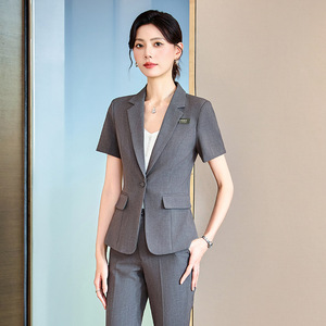 Gray Business Suit Set For Women Summer Thin Style Formal Wear Restaurant Bar Uniforms Polyester Woven Material - Product Image 1