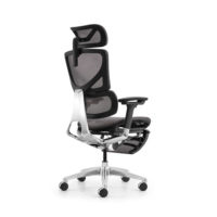 Chaise d'ordinateur de bureau ergonomique, pivotante, en maille, avec repose-pieds, pour ordinateur, blanc,