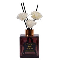 Diffuseur de parfum de luxe carré en verre 200 ml avec bâtonnets floraux Sola et bouchon doré – Coffret de parfum d'ambiance pour la maison, le bureau, la décoration et les cadeaux de mariage