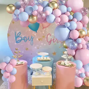 Arco de globos de macarrón azul y rosa, suministros de fiesta para el género, globo inflable, arreglo de fiesta, globos de látex decorativos