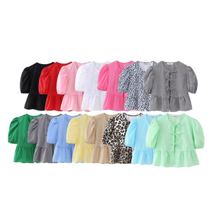 Nueva Blusa Casual de Moda para Mujer, Estampada, de Manga Corta, con Lazo - Product Image 2