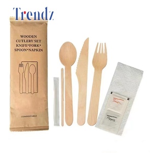 Trendz Wholesale Bulk Biodegradable Disposable Wedding Party Birch Wood Tableware Eco-Friendly Custom Wooden Cutlery Set