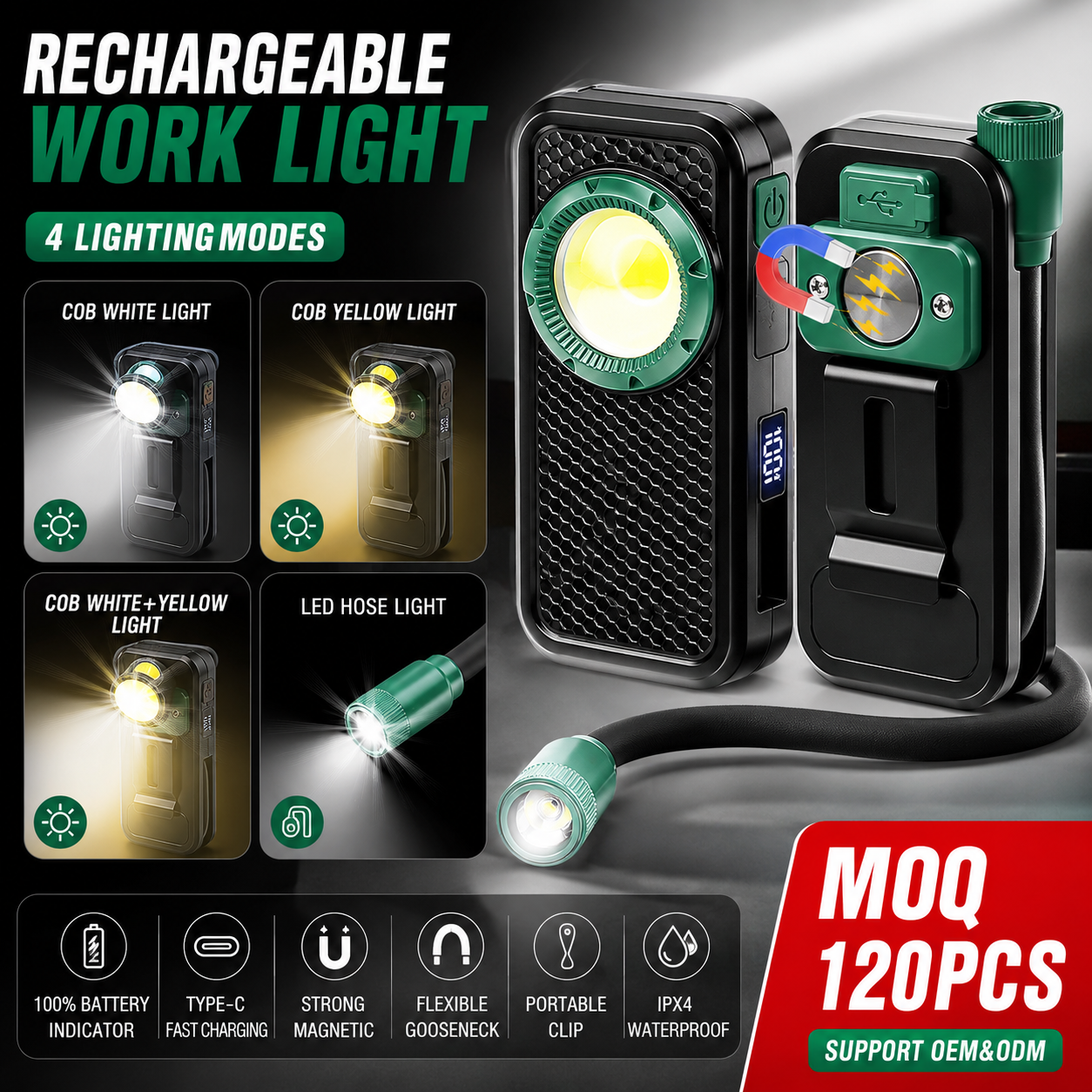 Custom Logo LED COB 800 Lumen Clip Pocket Work Light Flashlight Magnet Multi-Use Workshop Camping Car Repair Waterproof