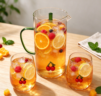 Ensemble pichet à eau froide en verre borosilicate 3D motif cerise avec 2 tasses, carafe créative pour jus et thé glacé, cadeau pour la maison