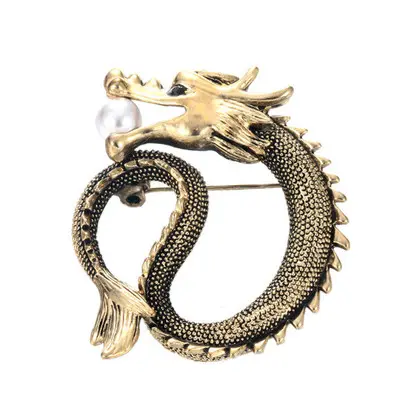 Fashion Custom Made Bulk Gold Crystal Chinese Dragon Brooch