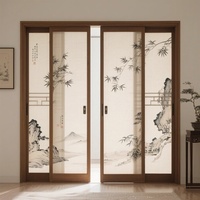 Paravent décoratif en bambou, style chinois moderne, peinture à l'encre, design en treillis, esthétique de la dynastie Song, porte coulissante pliante, sur mesure