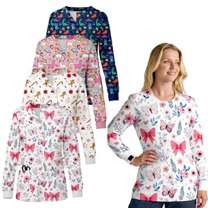 Women Hospital Uniform Scrub <b>Top</b> Round Neck Cartoon Print Moisture Wicking Work Jacket Professional Nurse Clothing - Product Image 1