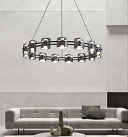 Lustre en verre simple et luxueux avec anneaux métalliques, lampe suspendue LED moderne pour table et bar, design tendance
