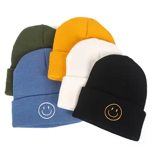 Groothandel Custom Logo Ontwerp Plain Man Gelukkig Gezichten Smiley Beanie Muts