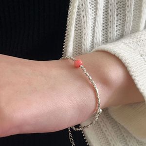 S925 Sterling <b>Silver</b> Red <b>Bead</b> Bracelet For Women Everyday Wear Simple Design - Product Image 1