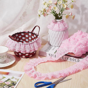 Erkoumi 2 strati pieghettato <span class=keywords><strong>Chiffon</strong></span> rosa raccolte in maglia Voile Tulle in tessuto Organza con volant bordo pizzo rifiniture per cucire decorazioni per feste artigianali - Product Image 3