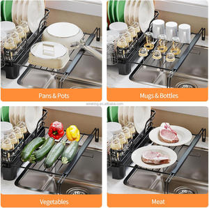 رف تجفيف أطباق من طبقتين قابل للتمديد من WIREKING، رف تجفيف أطباق مقاوم للصدأ مع لوح تصريف وحامل أدوات للمطبخ - Product Image 2