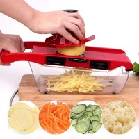 Hete Verkoop 6-In-1 Multifunctionele Plastic Keuken Groentesnijder Fruithakmolen Met Verstelbare Container En Handmatige Dunschiller