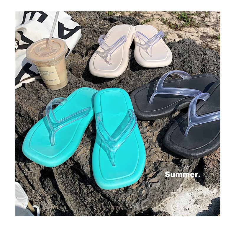 Transparent Belt Thong Flip-flops Women Summer Soft Sole Beach Flip Flops Slippers