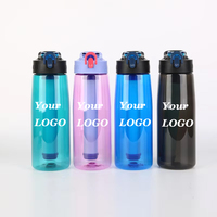 Bouteille d'eau portable de haute qualité en Tritan, filtre purificateur d'eau alcaline à charbon actif écologique pour le camping et la randonnée en extérieur
