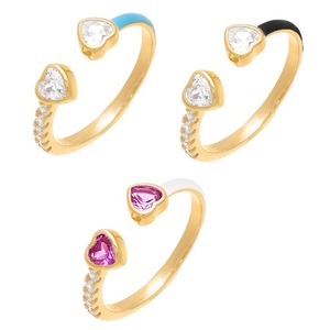Moda placcato oro Fine gioielli regalo donna 5A Cubic Zirconia doppio cuore regolare le dimensioni anello a <span class=keywords><strong>fascia</strong></span> smaltato - Product Image 1