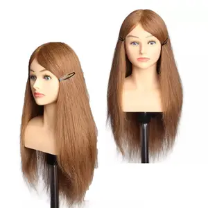महिला 100% मानव बाल पुतला सिर के बाल स्टाइल नाई प्रशिक्षण गुड़िया Cosmetology के लिए पुतला सिर DollTraining सिर