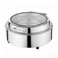 FLEY 6L Plat de service rond en acier inoxydable avec couvercle en verre visible, chauffe-plat à alcool pour buffet, idéal pour l'hôtellerie et la restauration