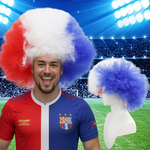 Perruque afro bouclée petite taille HLC ODM OEM, motif drapeau national français, pour supporters, perruque patriotique pour le soutien sportif en <span class=keywords><strong>stade</strong></span> et lors de championnats - Product Image 1
