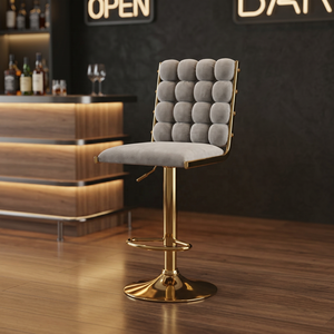 Tabouret de bar moderne rembourré, chaise de comptoir pivotante à 360° réglable en hauteur avec base en métal pour îlot de cuisine et salon de beauté - Product Image 5