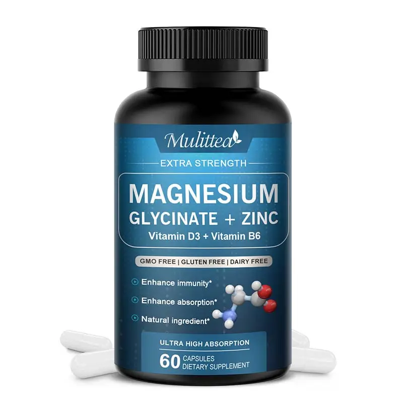 60 pcs Natural Ingredient Magnesium Glycinate Pills Vitamin D3 Vitamin B6 Strength bone and Improve Immune Supplement