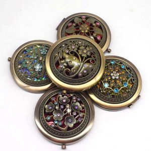 Bronze Color Flower Diamond Metal Portable Pocket Mirror Mini Two-sides Folding <b>Makeup</b> Mirror Vintage Butterfly Cosmetic Mirrors - Product Image 1
