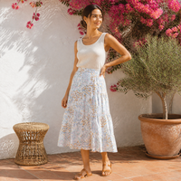 Vêtements d'occasion, jupe midi vintage à fleurs, jupe taille haute en forme de A, quantité minimale de commande pour les femmes : 100 kilogrammes