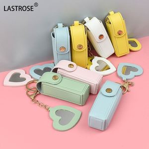 Portable PU Leather Lipstick Bag Creative <b>Small</b> Cosmetic <b>Mirror</b> Keychain Hanging Accessories for Makeup Tool Unique Gift Idea - Product Image 2