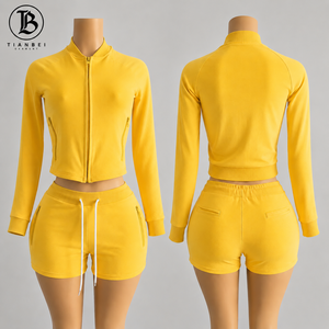 Y2K Velour <strong>Tracksuit</strong> for <strong>Women</strong> Custom LOGO Two Piece <strong>Velvet</strong> Set Zip up Hoodie Crop Jacket and Biker Shorts Velour Sweatsuits Set - Product Image 4