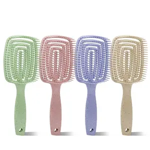 친환경 바이오 분해성 유기 Detangling 브러시 천연 밀 짚 광장 타원형 부드러운 Bristles Detangler 헤어 브러시