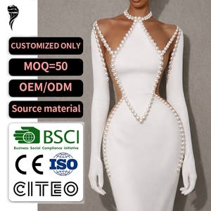 Vestido Maxi de Perlas Artificiales Elegante y Vintage para Mujer, Vestido de Noche Formal de Lujo con Cuentas, Corte Entallado - Product Image 1