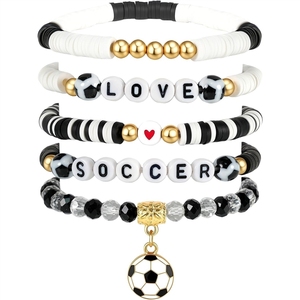 Ensemble de bracelets extensibles à <span class=keywords><strong>perles</strong></span> à thème sportif (football, volleyball), empilables, bijoux de mode pour fans, vente en gros - Product Image 1