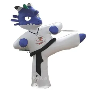 customized giant inflatable kicking Blue Dragon Taekwondo advertising doll animal wolf for bodybuilding Gym promotion