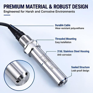 Sensor de nivel de agua sumergible para embarcaciones, 4-20mA, acero inoxidable 316L, IP65, 0.5% de precisión, para balasto marino y agua dulce - Product Image 1