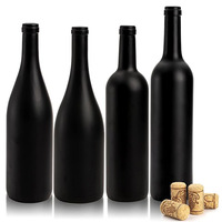 Vente en gros de bouteille en verre de vin rouge de Bordeaux de 750ml givré noir transparent vide bouchon de vin de glace emballage de brandy de champagne 5ml