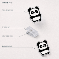 Clip en acrylique PP personnalisé motif panda dessin animé, animal de zoo Kawaii, pour notes, double face, impression transparente, papeterie en gros