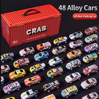 Lot de 48 voitures miniatures en alliage à rétrofriction avec boîte de rangement conteneurisée, collection de voitures de course à friction pour enfants
