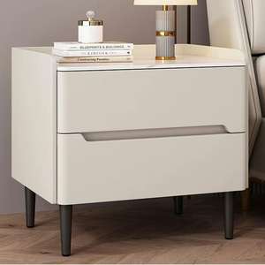 Mesitas de Noche Telescópicas de 2 Cajones, de Lujo, Ecológicas, Duraderas, Personalizables, Estilo Cremoso, Madera Maciza, para Apartamentos Sencillos - Product Image 1