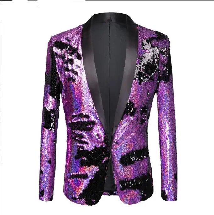 Dinner Prom Nightclub Suit Jacket Purple Men Sequins Blazer