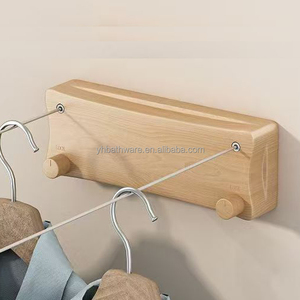 Perchero de madera para ropa, tendedero de cuerda de alambre de acero retráctil montado en la pared, líneas dobles flexibles para interiores para secar ropa - Product Image 2