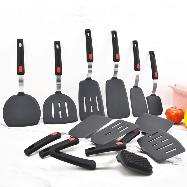 LifeTop Silicone Stainless Steel Turner Spatula Flexible Silicone Spatula Slotted Spatula for Nonstick Cooking Baking Supplies