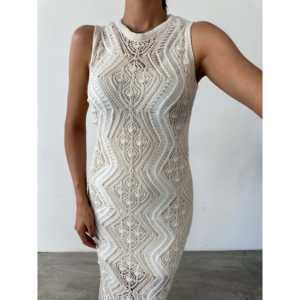 Elegante Vestido de Punto Calado con Cuello Alto, Ajustado, Cintura Natural, Transpirable, Vestido Suéter para Mujer - Product Image 4