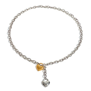 Collar con Colgante de Corazón de Acero Inoxidable, Cadena de Dos Tonos Oro y Plata, Joyería de Regalo, Accesorio de Moda - Product Image 1