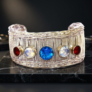 Fashionable 925 Sterling <b>Silver</b> Blue Topaz & Moonstone Cute <b>Cuff</b> <b>Bracelet</b> for Wedding Party Gift - Product Image 2