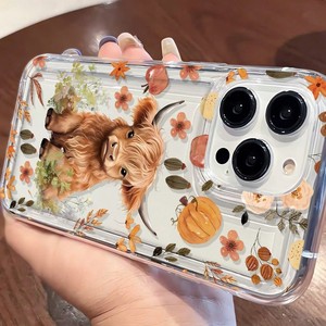Nuova <span class=keywords><strong>Cover</strong></span> Trasparente per <span class=keywords><strong>iPhone</strong></span> 17 16 <span class=keywords><strong>Pro</strong></span> Max con Stampa di Vitello Giallo Carino, Foglie Cadute e Fiori Autunnali, con Foro Grande - Product Image 4