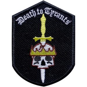 Parche Bordado de 3 Pulgadas con Diseño de Calavera y Espada de Fantasía, con la Inscripción 'Muerte a los Tiranos', para Planchar en Sombreros, Ropa, Mochilas y Jeans - Product Image 1