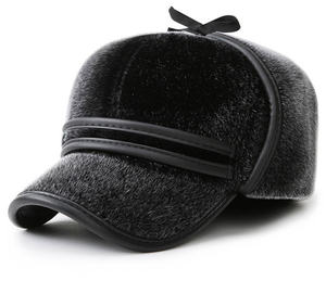 2020 new men winter padded ear cap imitation mink flat baseball cap - Product Image 1