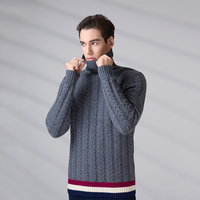 Pull en maille torsadée d'hiver pour homme, col haut, manches longues, rayé, respirant, en mélange de laine de haute qualité, personnalisé
