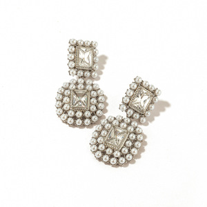 ต่างหูสแตนเลสทรงหยดน้ำ ประดับคริสตัลทรงเรขาคณิต เครื่องประดับสำหรับงานปาร์ตี้ สีเหล็ก - Product Image 4